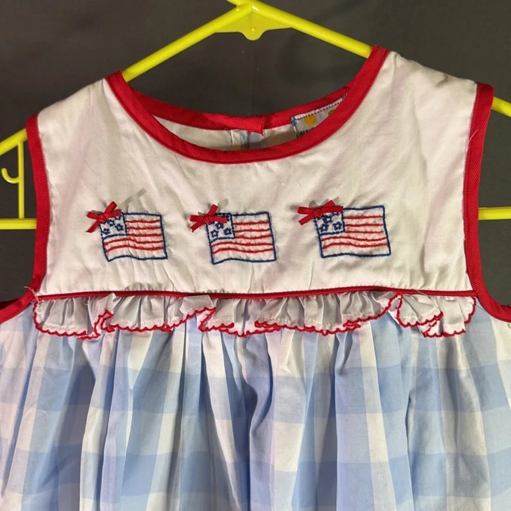 Sugar Blue and White Dress with Red Trim‎ with matching shorts size 10 T